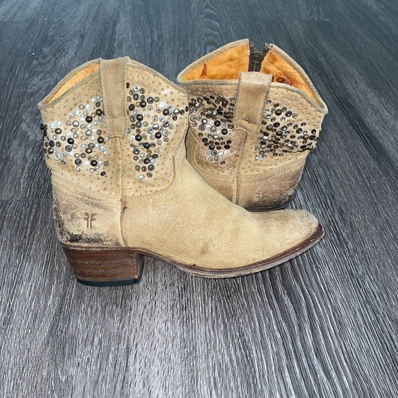 Frye Deborah Studded 77862 Zipper Distressed Moto Ankle Western Boots Size 6m - Picture 8 of 12